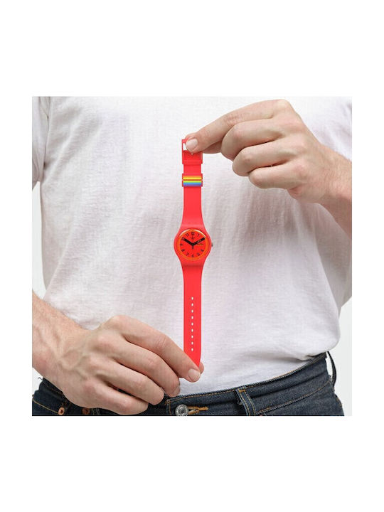 Swatch Proudly Men's Watch 41mm Battery with Red Rubber Strap