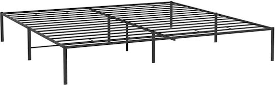 Pat King Size Metalic Negru Cu Plăci Pentru Saltea 193x203cm