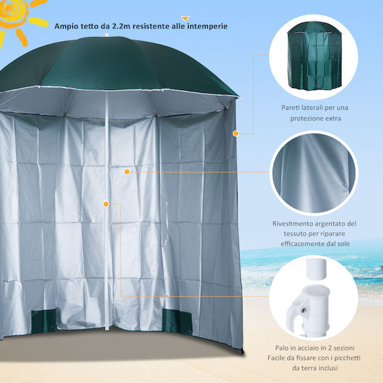 Outsunny Umbrelă de Plajă cu Diametru de 2.20m Verde