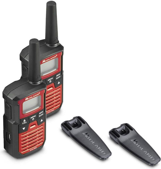 Midland XT10 Pro Wireless Transceiver PMR 0.5W with Monochrome Screen Set of 2pcs In Red Color