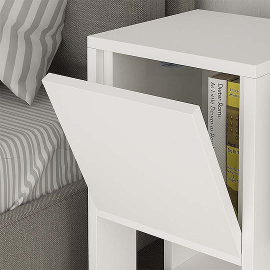 Ema Wooden Bedside Table Λευκό 30x30x55cm
