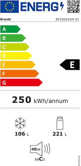 Brandt Ψυγειοκαταψύκτης 327lt NoFrost Υ185xΠ60xΒ68.5εκ. Γκρι BFC8562NX