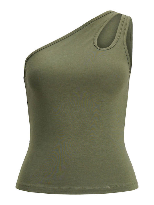 Women's Blouse Cotton with One Shoulder Khaki