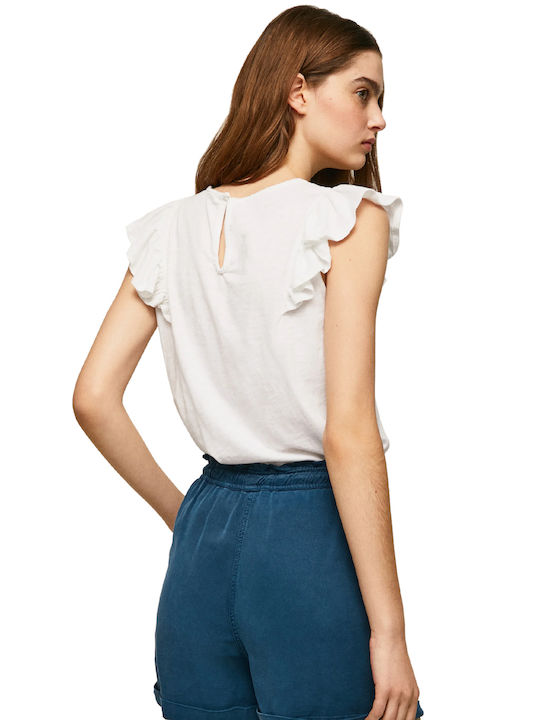 Pepe Jeans Nina Women's Summer Blouse Cotton Short Sleeve White