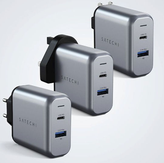 Satechi Φορτιστής Χωρίς Καλώδιο με Θύρα USB-A και Θύρα USB-C 30W Power Delivery Space Gray (ST-MCCAM-EU)