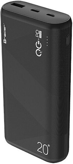 Tracer Amos Power Bank 20000mAh 20W with USB-A Port and 2 USB-C Ports Power Delivery / Quick Charge 3.0 Black