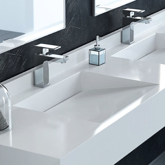 Sanitec Matrix Single Wall Mounted Wall-mounted Sink Porcelain 250x52cm Metallic Ice