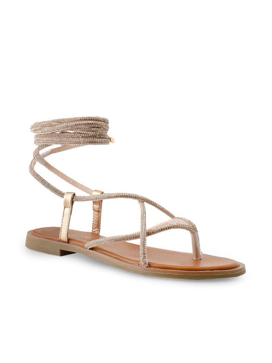 Seven Damen Flache Sandalen Pink Gold