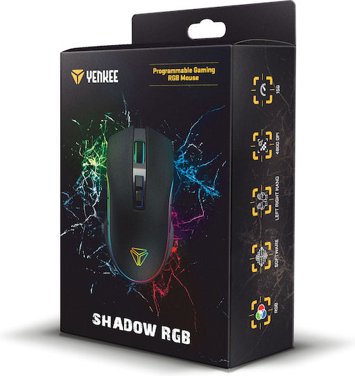 Yenkee YMS 3027BK Shadow RGB Геймърска Мишка 4800 DPI Черен