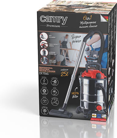 Camry CR 7045 Σκούπα Υγρών / Στερεών 3400W με Ανοξείδωτο Κάδο 25lt