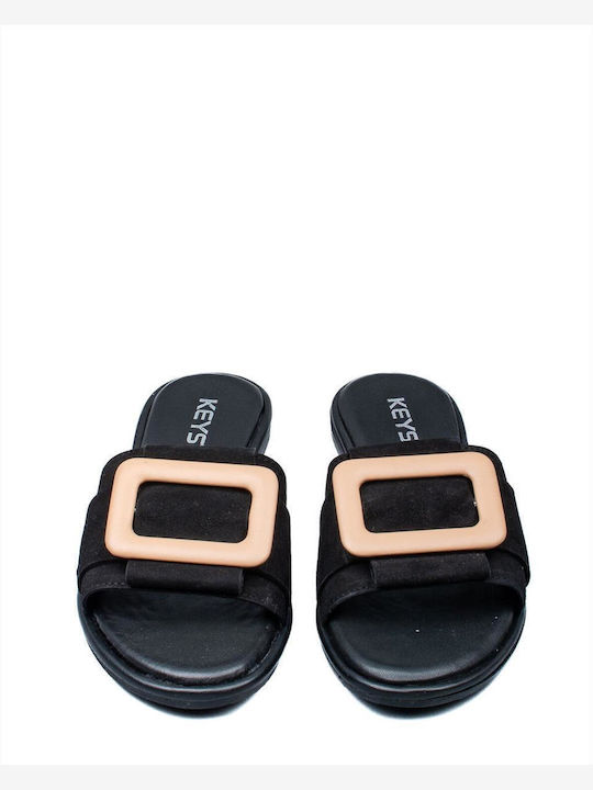 Keys Leather Women's Flat Sandals in Black Color