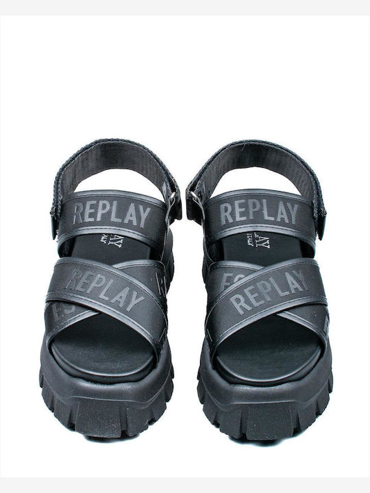 Replay Damen Flache Sandalen Flatforms in Schwarz Farbe