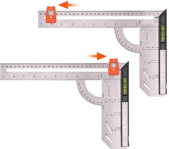 Harden Harden Winkelmesser Für Zimmerleute Stahl Länge 30cm mit Winkelmesser und Wasserwaage