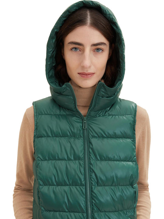 Lang Damen Ärmellos Puffer Jacke für Winter Pineneedle Green