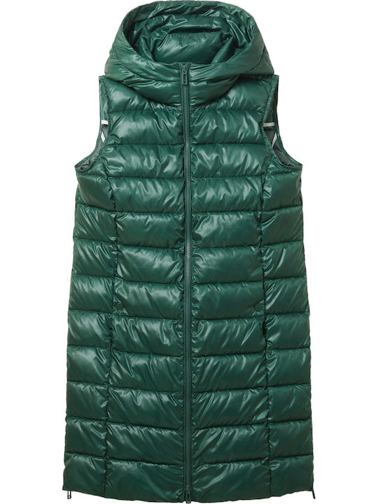 Lang Damen Ärmellos Puffer Jacke für Winter Pineneedle Green