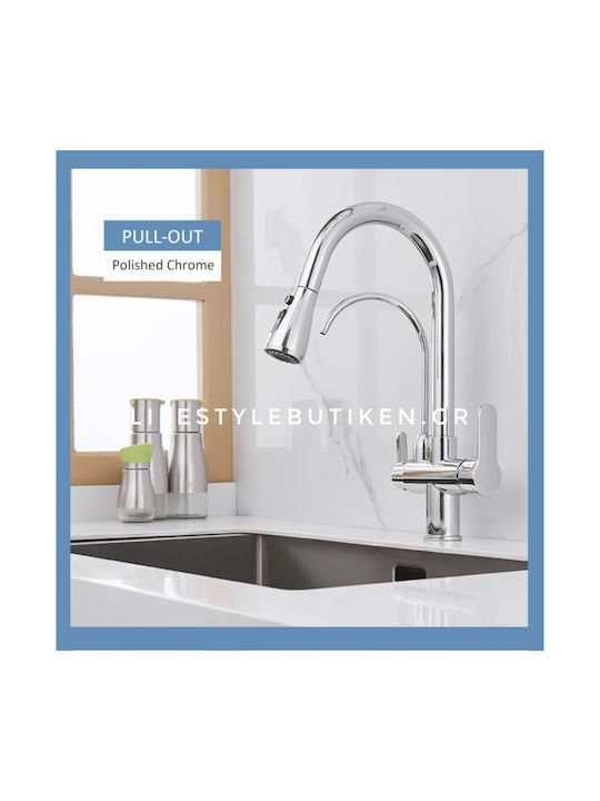 Stocco Tall Kitchen Faucet Counter with Shower Silver