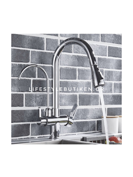 Stocco Tall Kitchen Faucet Counter with Shower Silver