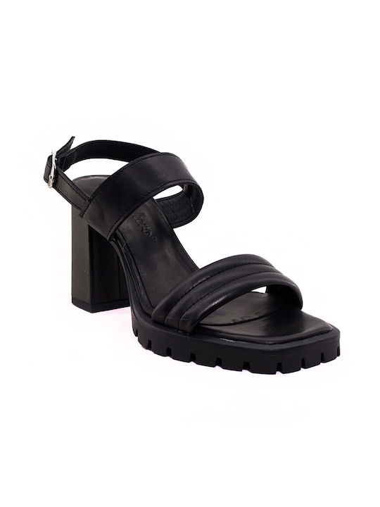 Commanchero Original Leder Damen Sandalen mit Chunky hohem Absatz in Schwarz Farbe