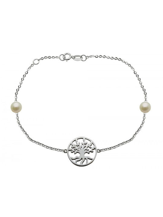 Gold women's bracelet BR05 with pearls and the tree of life. 14 carat