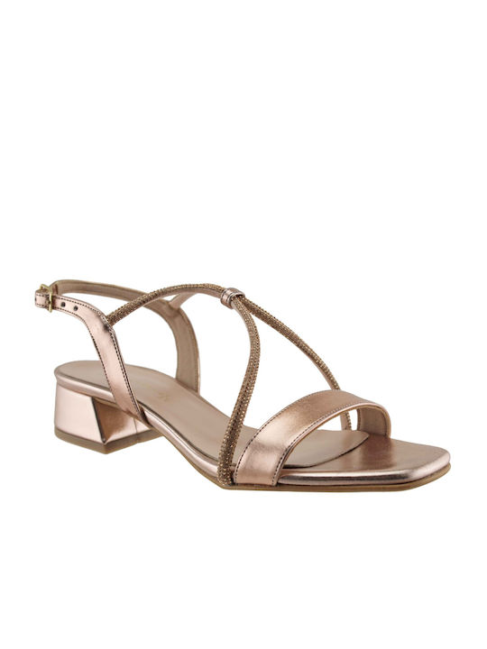 Stefania Damen Sandalen mit Chunky niedrigem Absatz in Gold Farbe