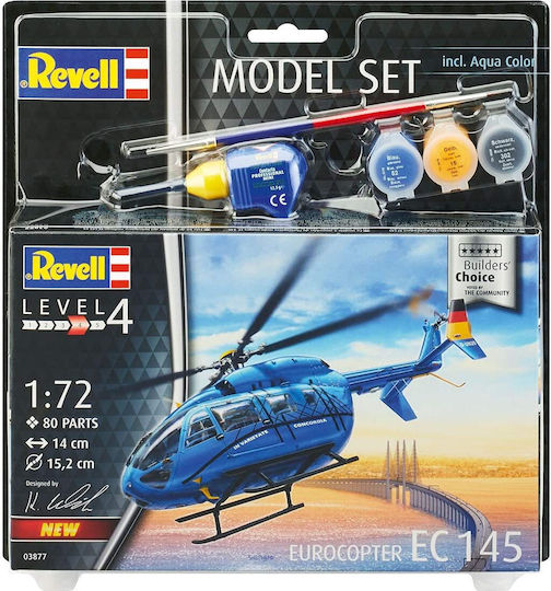 Revell Eurocopter EC 145 Figurină de Modelism Elicopter la Scară 1:72 cu Lipici și Culori