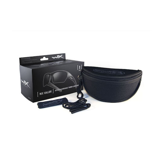 Wiley X Shooting Glasses WX Valor Set of 3 Lenses with Anti-Scratch Coating, Anti-Glare & UV Protection Black