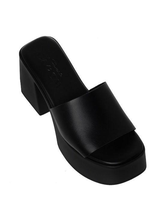 Sante Chunky Heel Leather Mules Black