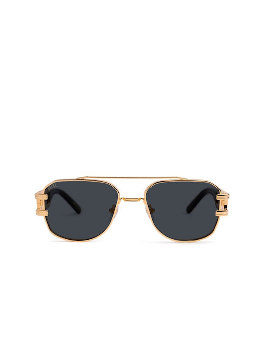 9Five Men's Sunglasses with Gold Frame and Black Lenses Black & 24K Gold