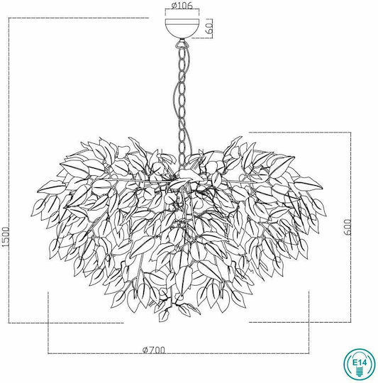 Trio Lighting Leavy Ρυθμιζόμενο Κρεμαστό Φωτιστικό Μαύρο για 4 Λαμπτήρες E14 70x150εκ.