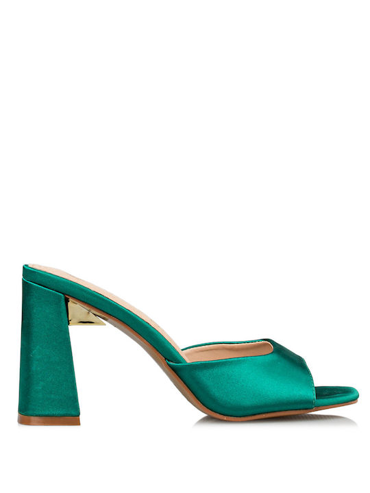 Envie Shoes Δερμάτινα Mules με Χοντρό Ψηλό Τακούνι σε Πράσινο Χρώμα