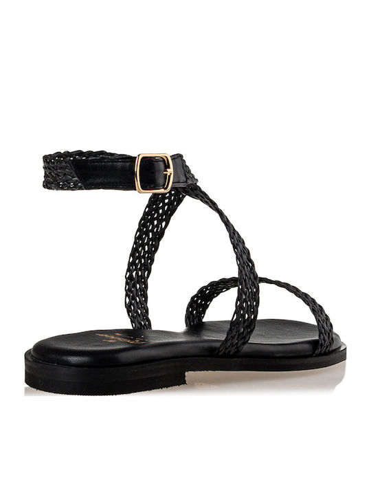 Women's Flat Sandals with Strap in Black Color