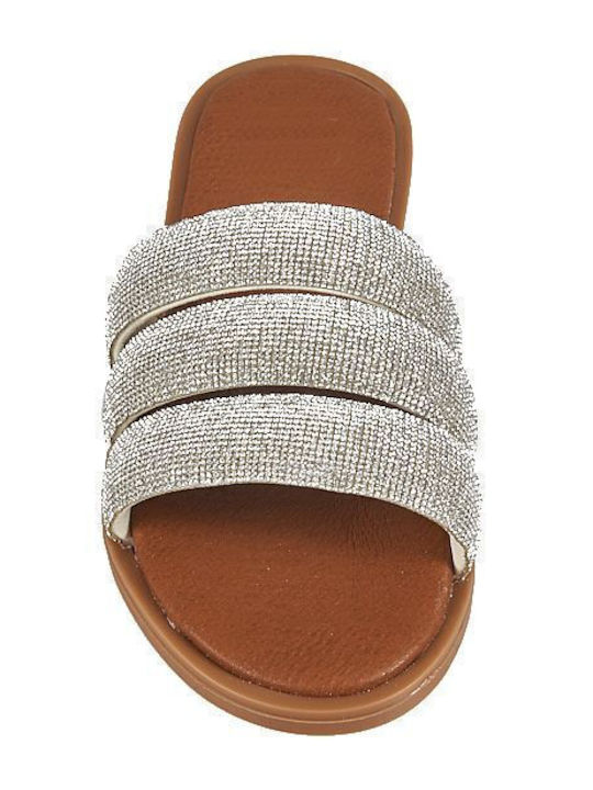 Women's Flat Sandals in Silver Color