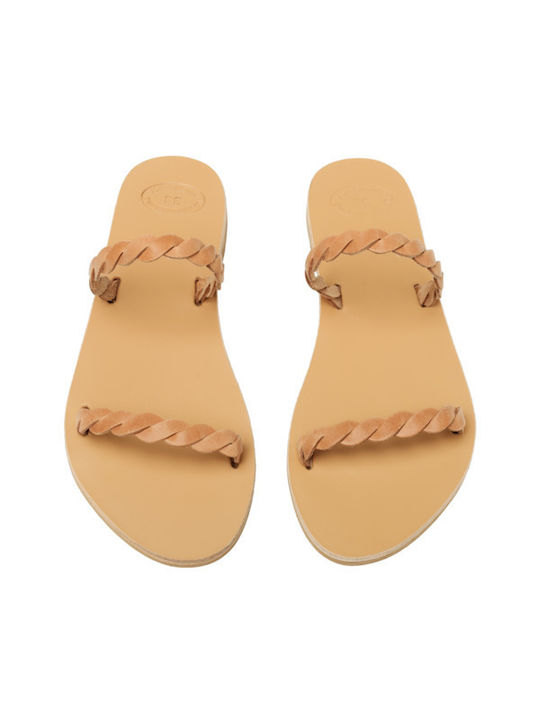 Philio Leather Women's Flat Sandals in Beige Color