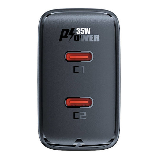 Acefast Φορτιστής Χωρίς Καλώδιο GaN με 2 Θύρες USB-C 35W Power Delivery Μαύρος (A49)