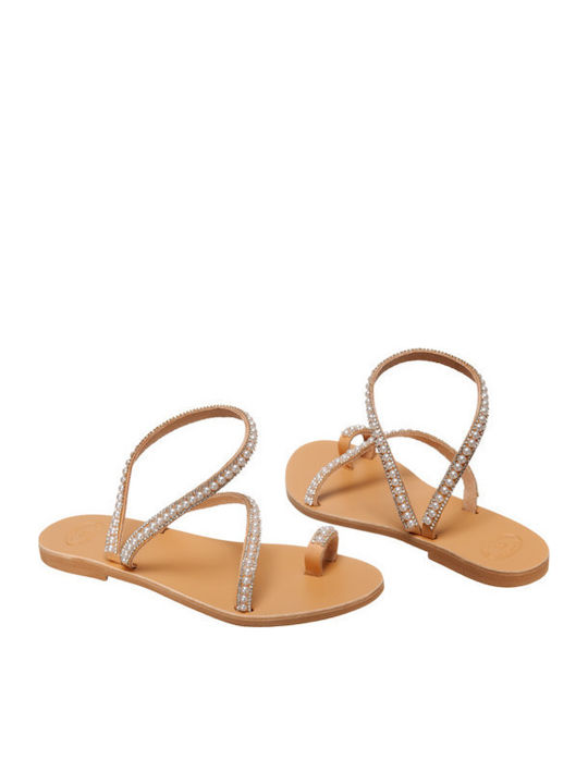 Leather Women's Flat Sandals in White Color