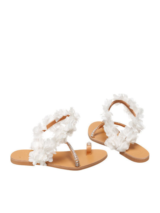 Leather Women's Flat Sandals in White Color
