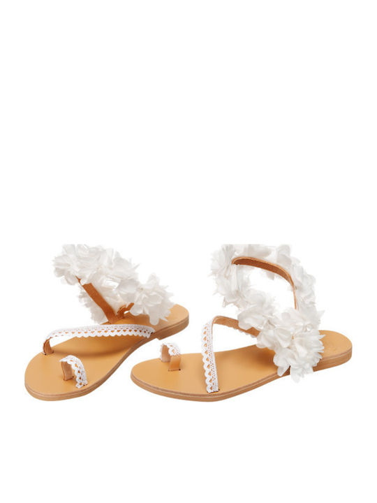 Leather Women's Flat Sandals in White Color