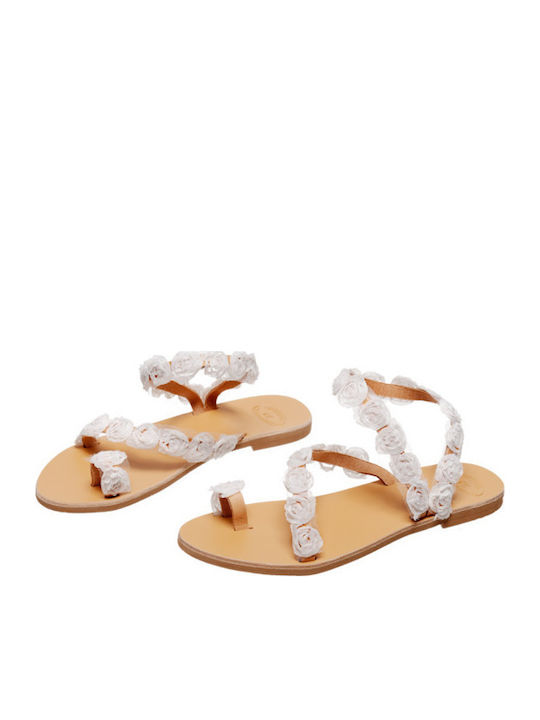 Leather Women's Flat Sandals in White Color