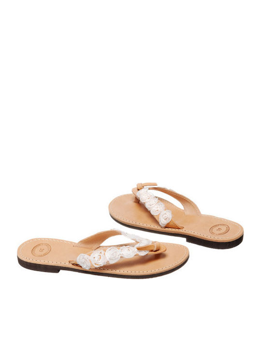 Leather Women's Flat Sandals in White Color