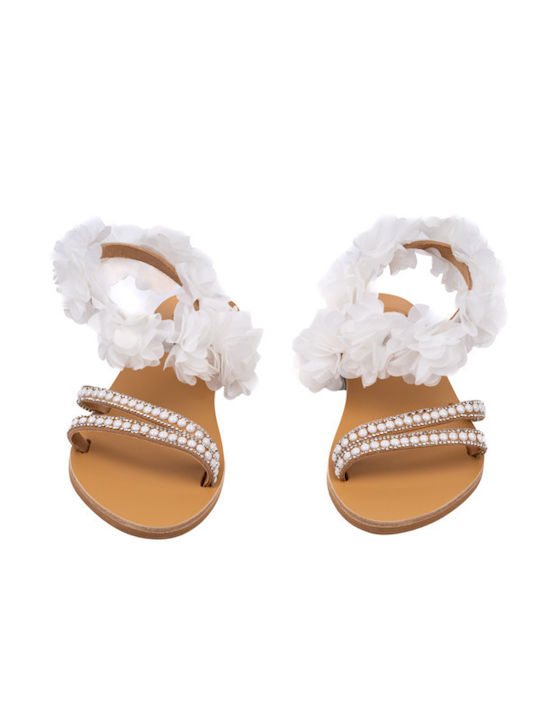 Philio Leather Women's Flat Sandals in White Color