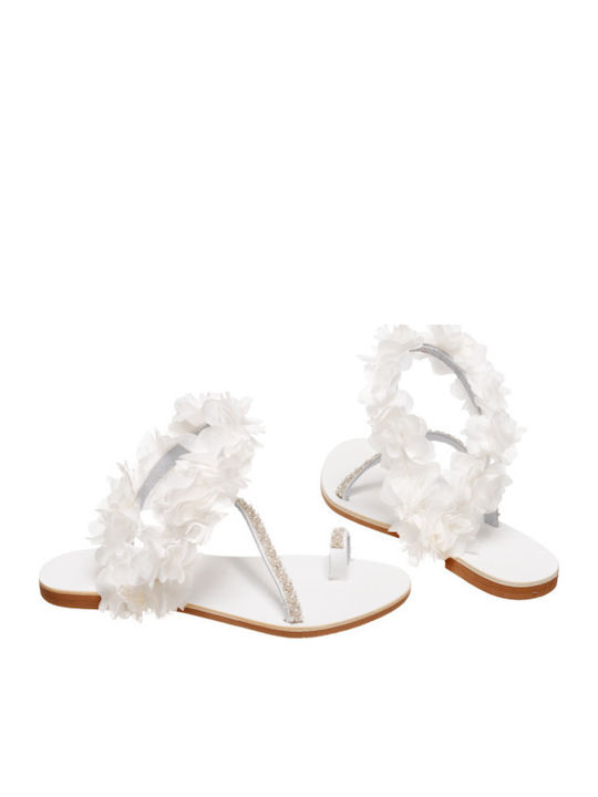 Leather Women's Flat Sandals in White Color