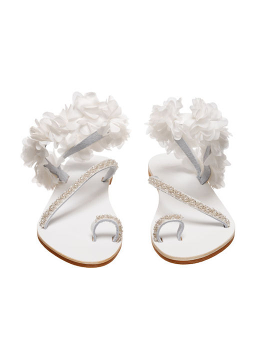 Philio Leather Women's Flat Sandals in White Color