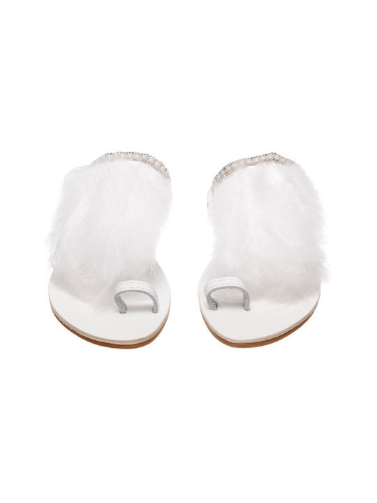 Philio Leather Women's Flat Sandals in White Color