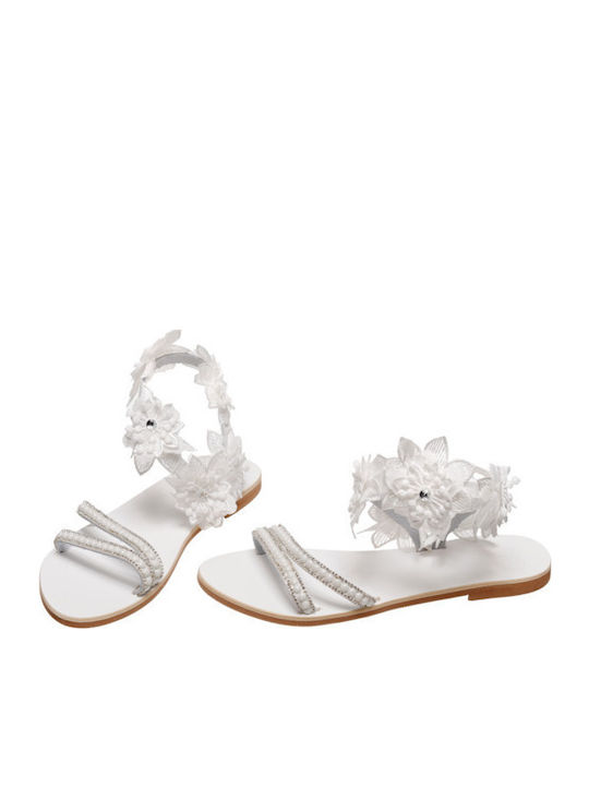 Leather Women's Flat Sandals in White Color