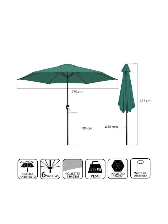 Umbrelă Rotundă Din aluminiu Monty Verde Φ2.7m S8700326