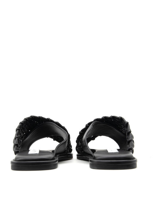 Leder Flache Sandalen für Damen in Schwarz Farbe