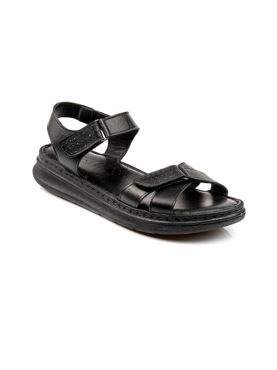 Boxer Leather Women's Flat Sandals Anatomic with Strap in Black Color