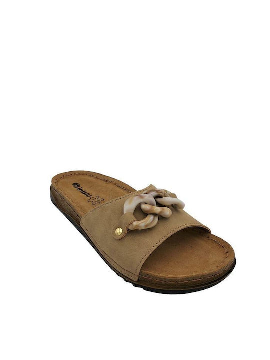 Inblu Leder Damen Flache Sandalen Anatomisch Dark Beige