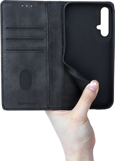 Sonique Vintage Magnet Book Synthetic Leather / Plastic / Silicone Black (Huawei Nova 5T / Honor 20)