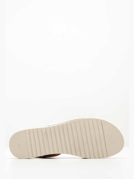 Leder Damen Flache Sandalen mit Riemen Μαύρο/Ταμπά